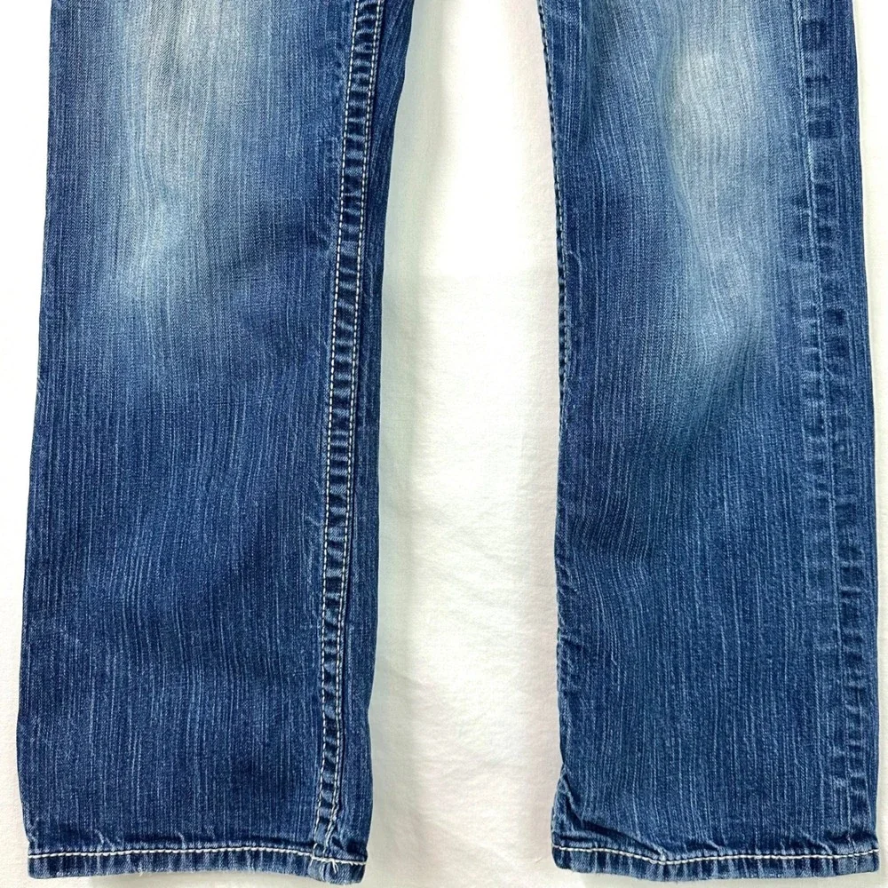 BKE Carter Men's 33x29 Straight Leg Thick Stitch Denim Jeans Whiskered Faded Y2K